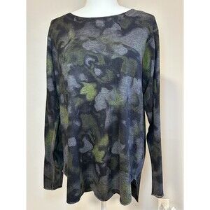 Nally & Millie Women’s Long Sleeve Camouflage Crew Neck Top Black/Green Large